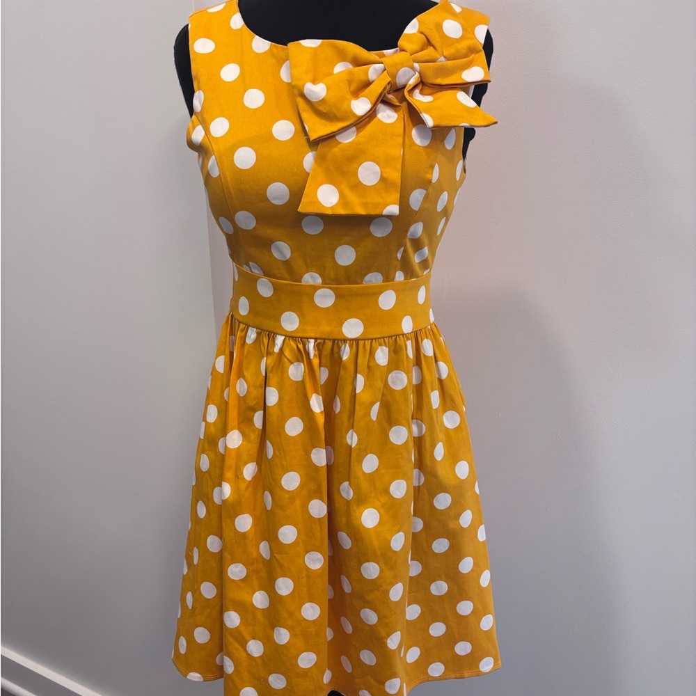 Yellow Polka Dot Dress with Bow